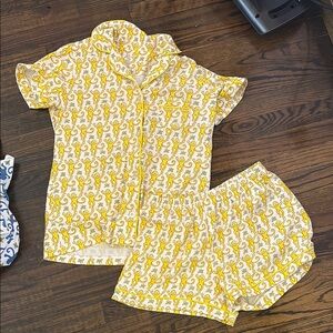 Roller Rabbit Yellow Pajama Set with Geometric Patternsyellow roller rabbit paja